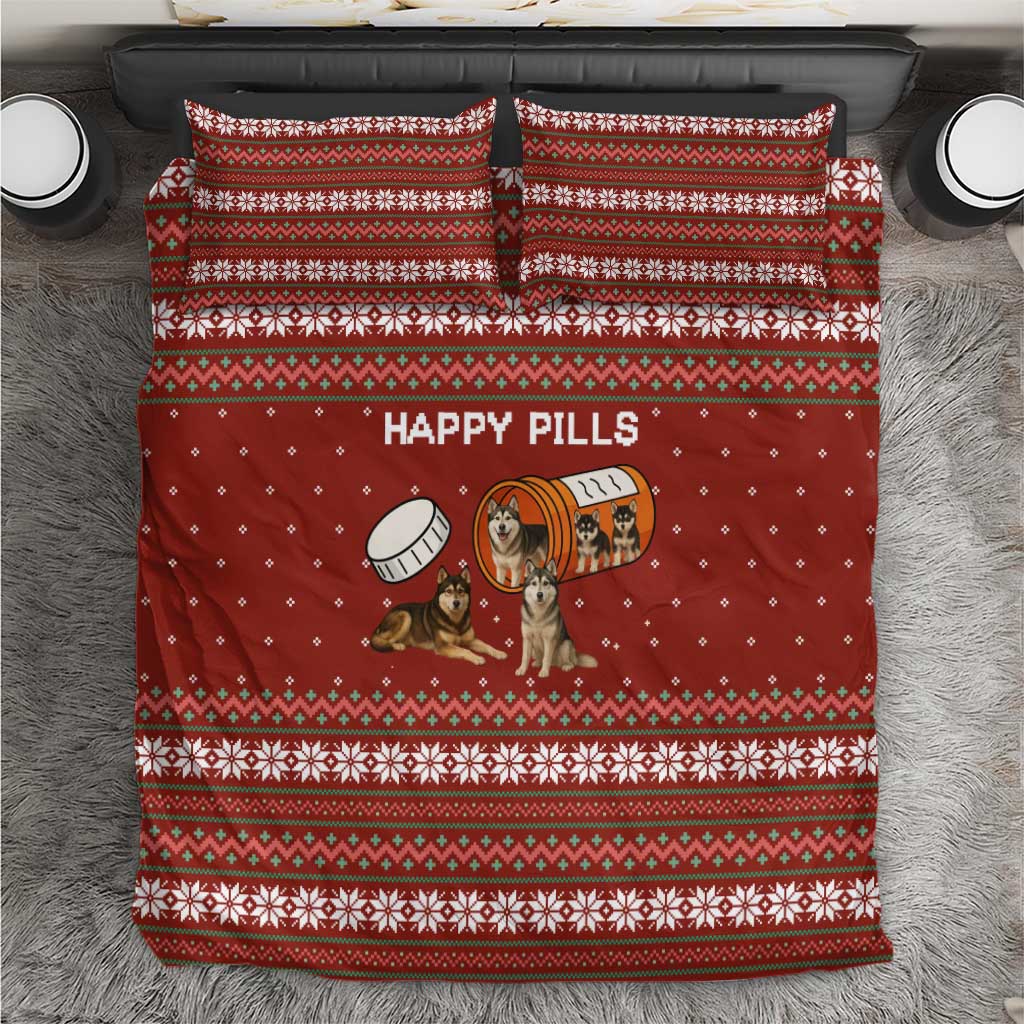 Merry Christmas Siberian Husky Dog Happy Pills Bedding Set Husky Dogs in Pill Bottle and Red Snowflake - Wonder Print Shop