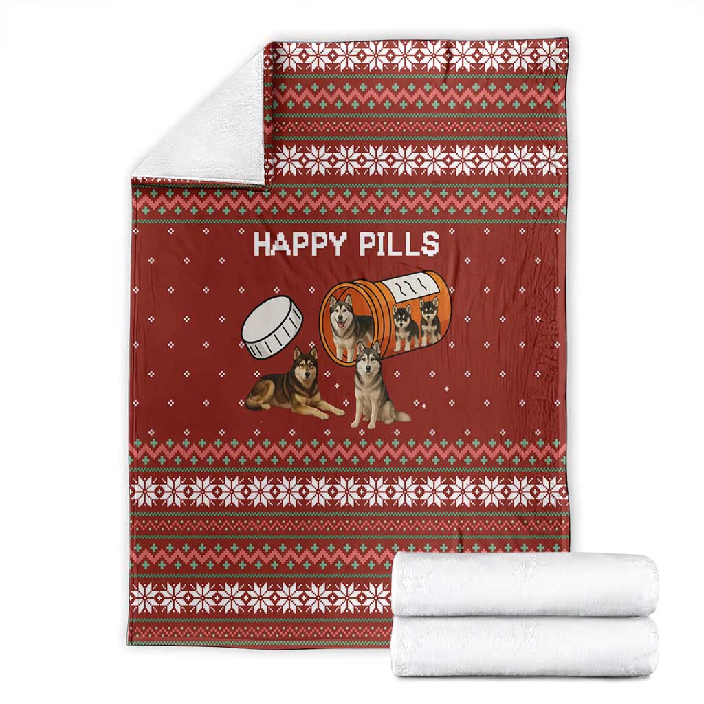 Merry Christmas Siberian Husky Dog Happy Pills Blanket Husky Dogs in Pill Bottle and Red Snowflake - Wonder Print Shop