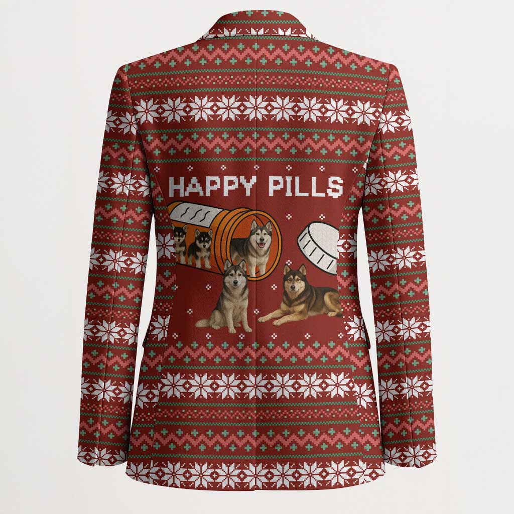 Merry Christmas Siberian Husky Dog Happy Pills Blazer Husky Dogs in Pill Bottle and Red Snowflake - Wonder Print Shop