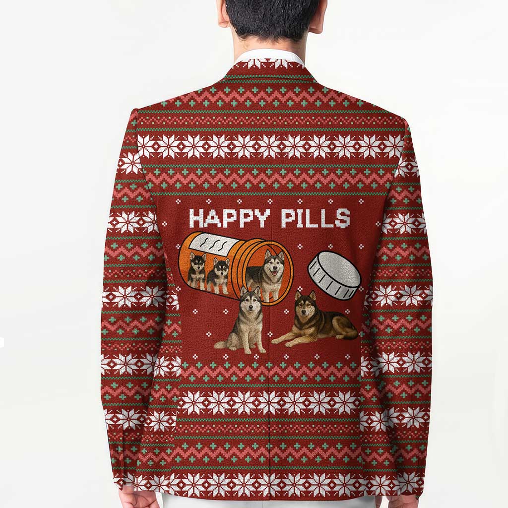 Merry Christmas Siberian Husky Dog Happy Pills Blazer Husky Dogs in Pill Bottle and Red Snowflake - Wonder Print Shop