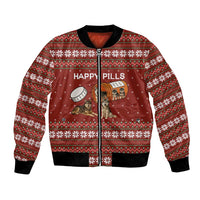 Merry Christmas Siberian Husky Dog Happy Pills Bomber Jacket Husky Dogs in Pill Bottle and Red Snowflake - undefined