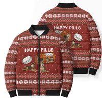 Merry Christmas Siberian Husky Dog Happy Pills Bomber Puffer Jacket Husky Dogs in Pill Bottle and Red Snowflake - Wonder Print Shop
