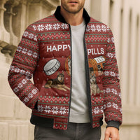 Merry Christmas Siberian Husky Dog Happy Pills Bomber Puffer Jacket Husky Dogs in Pill Bottle and Red Snowflake - Wonder Print Shop