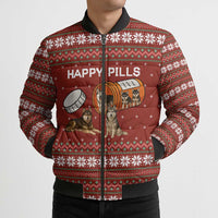 Merry Christmas Siberian Husky Dog Happy Pills Bomber Puffer Jacket Husky Dogs in Pill Bottle and Red Snowflake - Wonder Print Shop