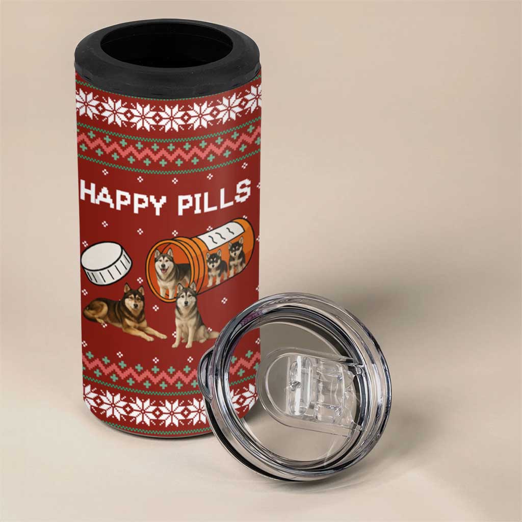 Merry Christmas Siberian Husky Dog Happy Pills 4 in 1 Can Cooler Tumbler Husky Dogs in Pill Bottle and Red Snowflake - Wonder Print Shop