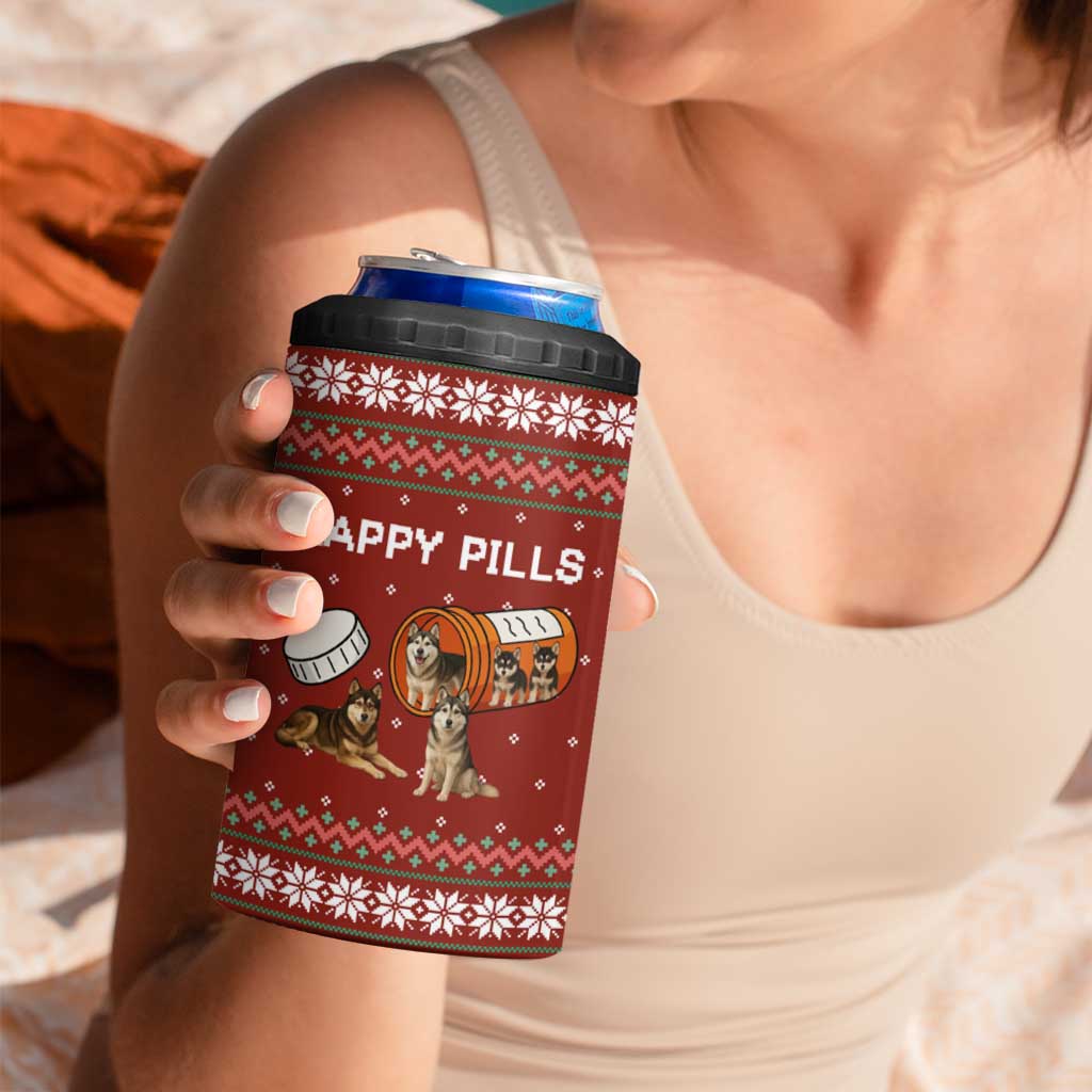 Merry Christmas Siberian Husky Dog Happy Pills 4 in 1 Can Cooler Tumbler Husky Dogs in Pill Bottle and Red Snowflake - Wonder Print Shop