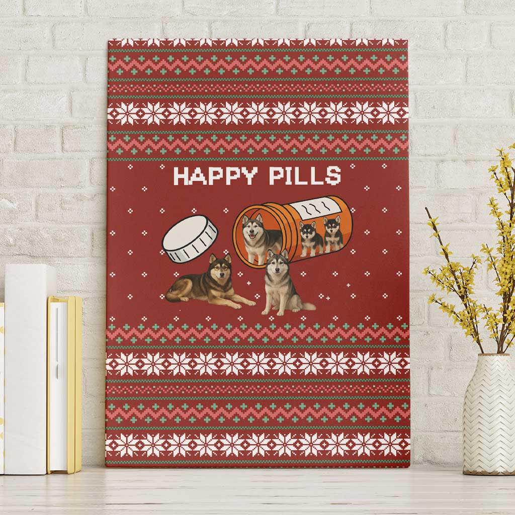 Merry Christmas Siberian Husky Dog Happy Pills Canvas Wall Art Husky Dogs in Pill Bottle and Red Snowflake - Wonder Print Shop