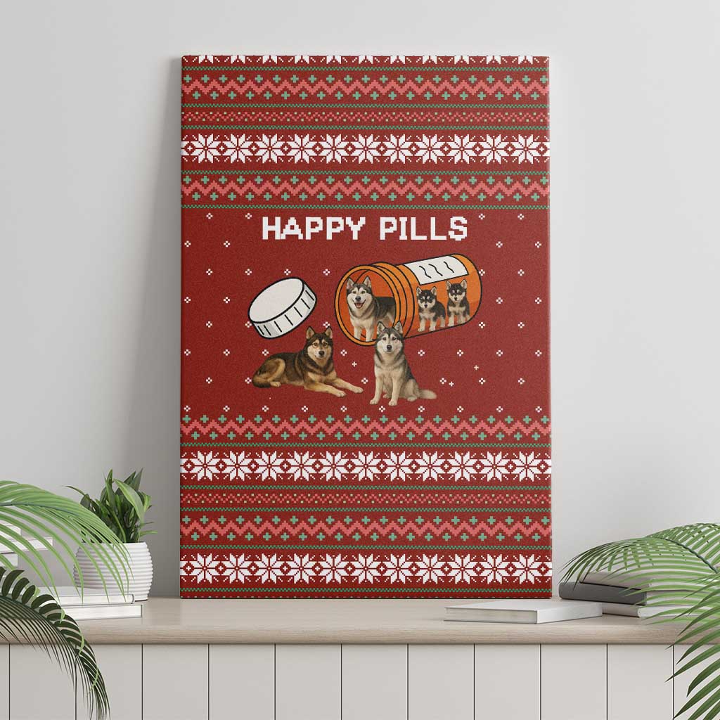 Merry Christmas Siberian Husky Dog Happy Pills Canvas Wall Art Husky Dogs in Pill Bottle and Red Snowflake - Wonder Print Shop