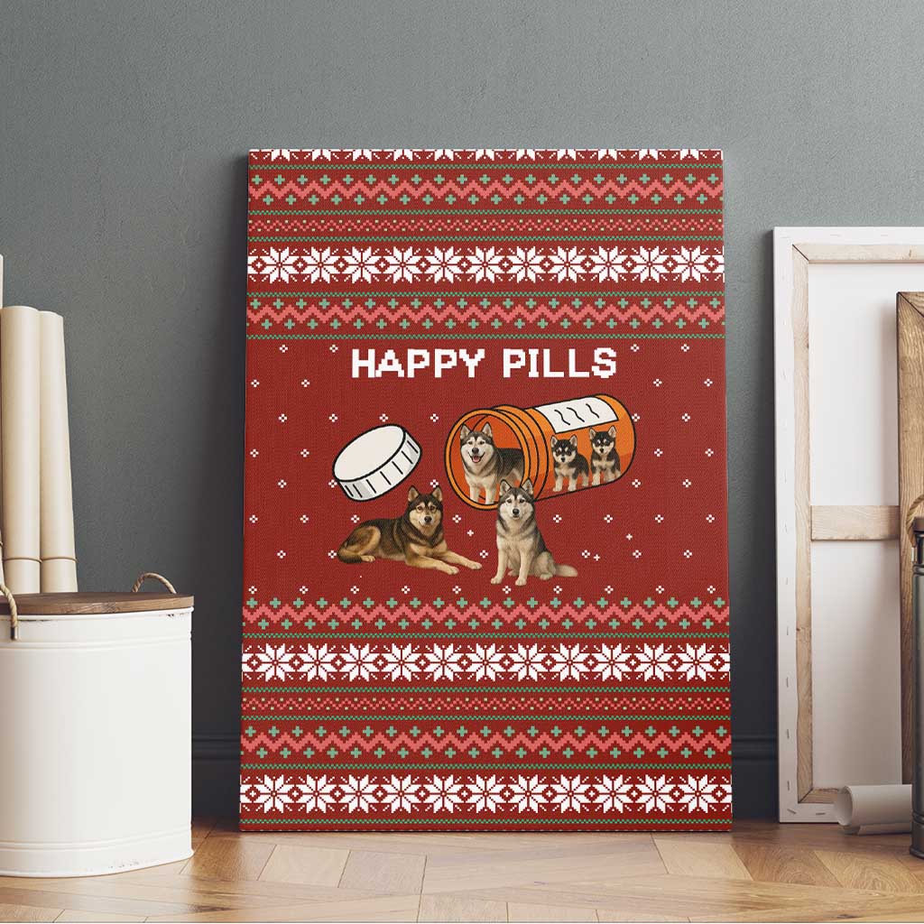 Merry Christmas Siberian Husky Dog Happy Pills Canvas Wall Art Husky Dogs in Pill Bottle and Red Snowflake - Wonder Print Shop