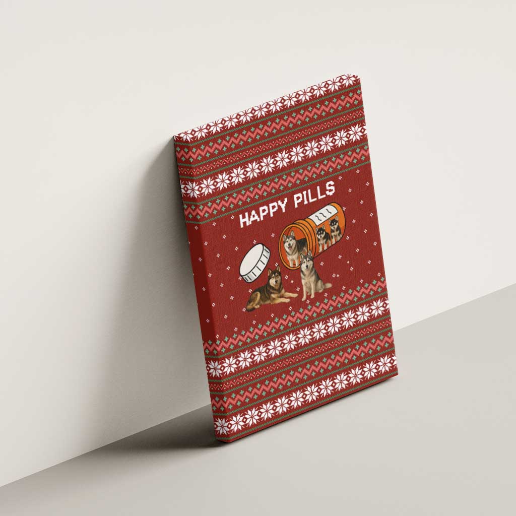Merry Christmas Siberian Husky Dog Happy Pills Canvas Wall Art Husky Dogs in Pill Bottle and Red Snowflake - Wonder Print Shop