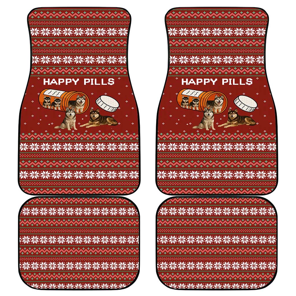 Merry Christmas Siberian Husky Dog Happy Pills Car Mats Husky Dogs in Pill Bottle and Red Snowflake - Wonder Print Shop