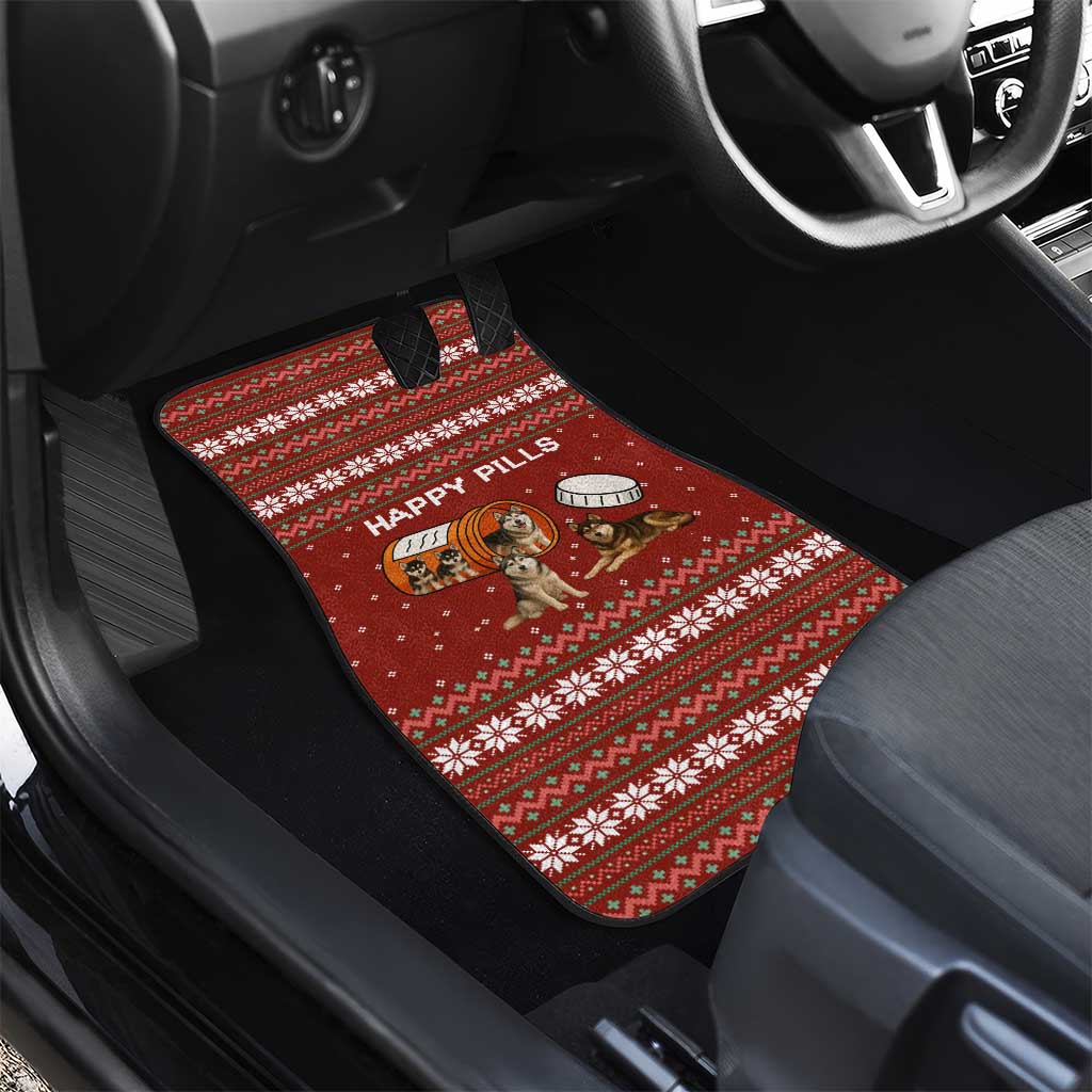 Merry Christmas Siberian Husky Dog Happy Pills Car Mats Husky Dogs in Pill Bottle and Red Snowflake - Wonder Print Shop