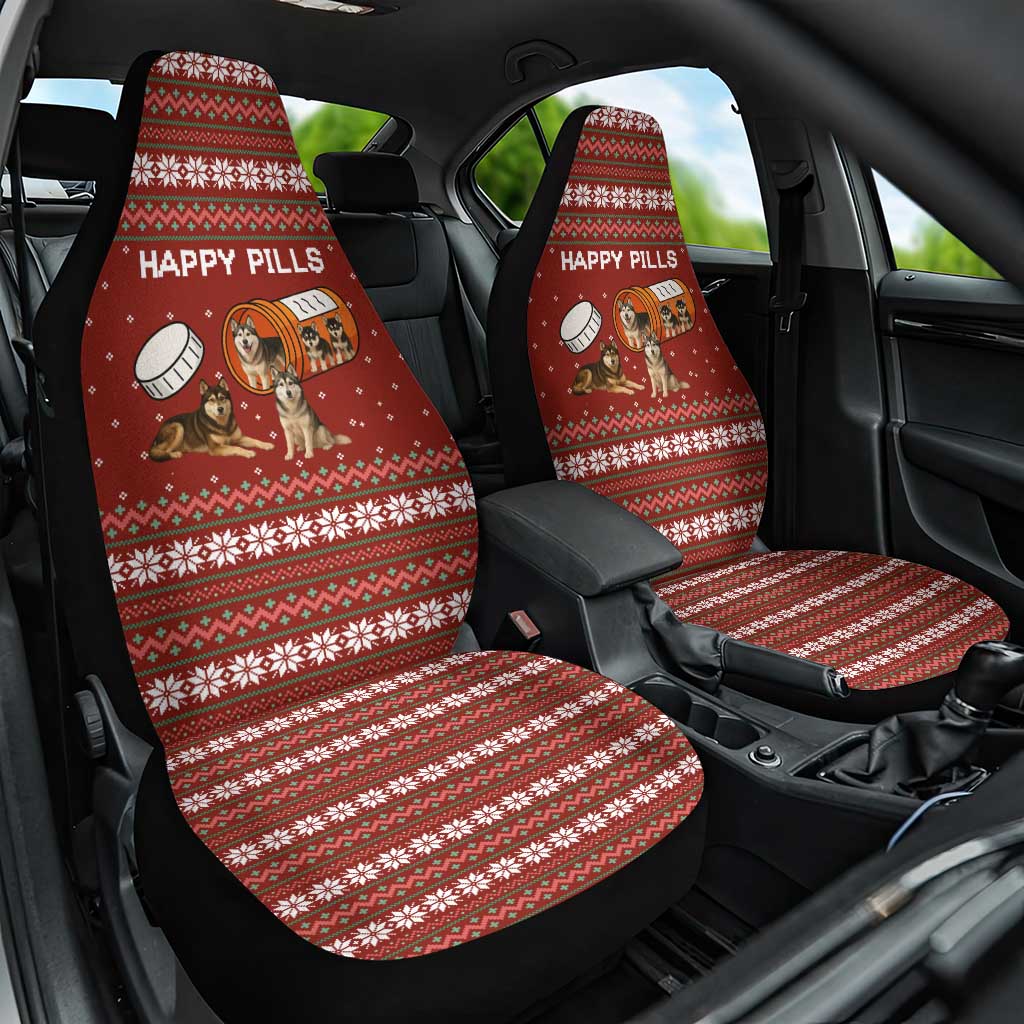Merry Christmas Siberian Husky Dog Happy Pills Car Seat Cover Husky Dogs in Pill Bottle and Red Snowflake - Wonder Print Shop