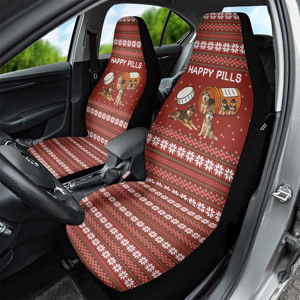 Merry Christmas Siberian Husky Dog Happy Pills Car Seat Cover Husky Dogs in Pill Bottle and Red Snowflake - Wonder Print Shop
