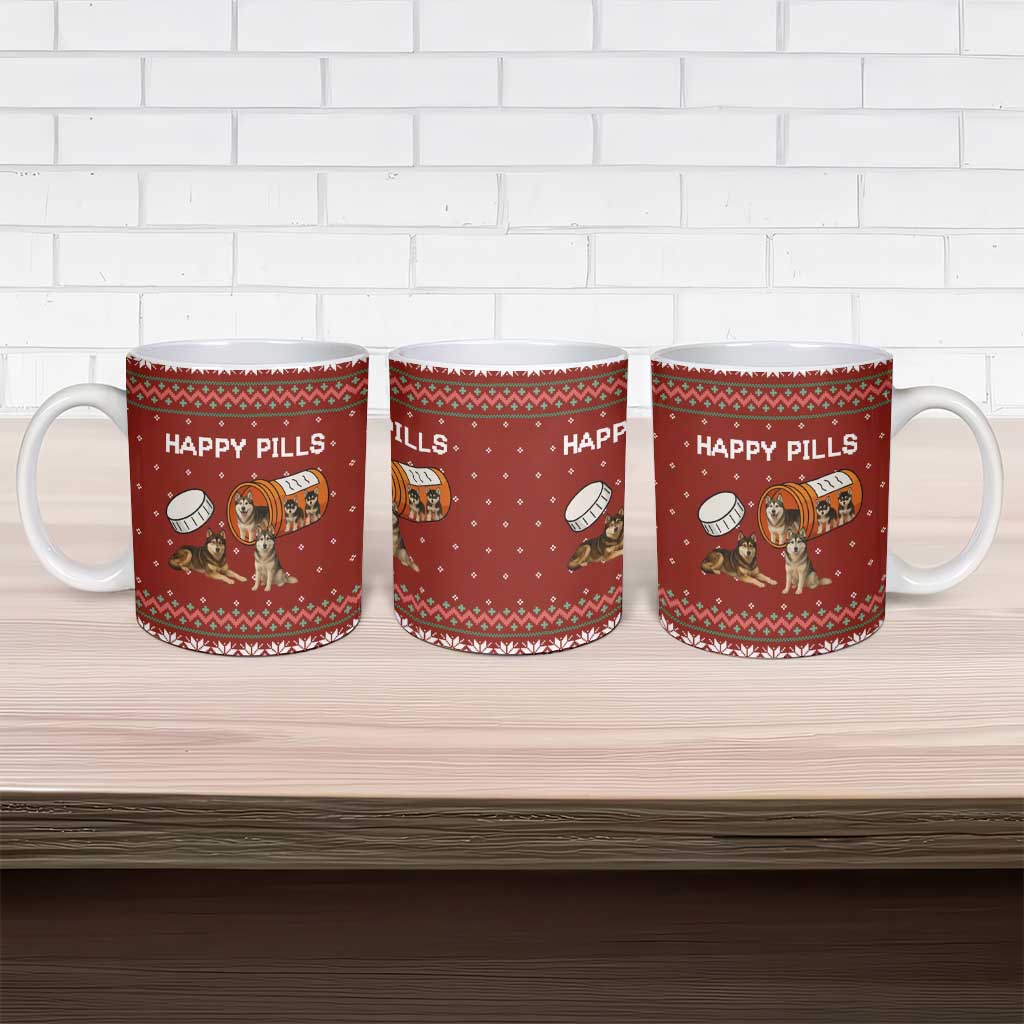 Merry Christmas Siberian Husky Dog Happy Pills Ceramic Mug Husky Dogs in Pill Bottle and Red Snowflake - Wonder Print Shop
