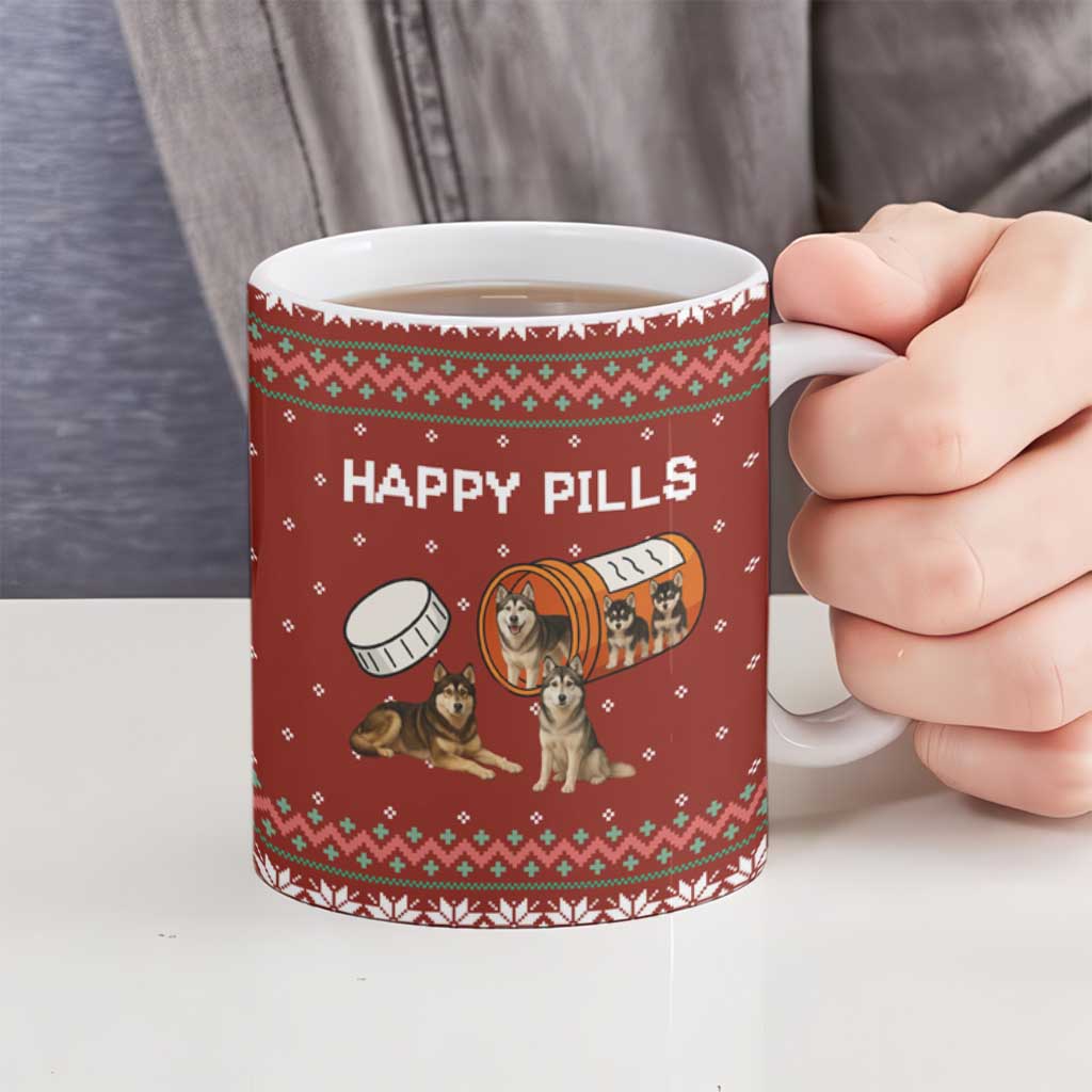 Merry Christmas Siberian Husky Dog Happy Pills Ceramic Mug Husky Dogs in Pill Bottle and Red Snowflake - Wonder Print Shop