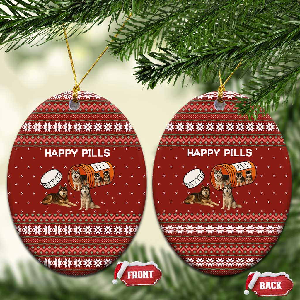 Merry Christmas Siberian Husky Dog Happy Pills Ceramic Ornament Husky Dogs in Pill Bottle and Red Snowflake - Wonder Print Shop
