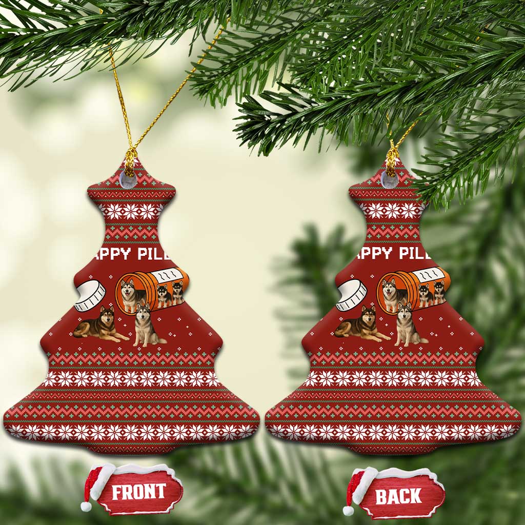Merry Christmas Siberian Husky Dog Happy Pills Ceramic Ornament Husky Dogs in Pill Bottle and Red Snowflake - Wonder Print Shop