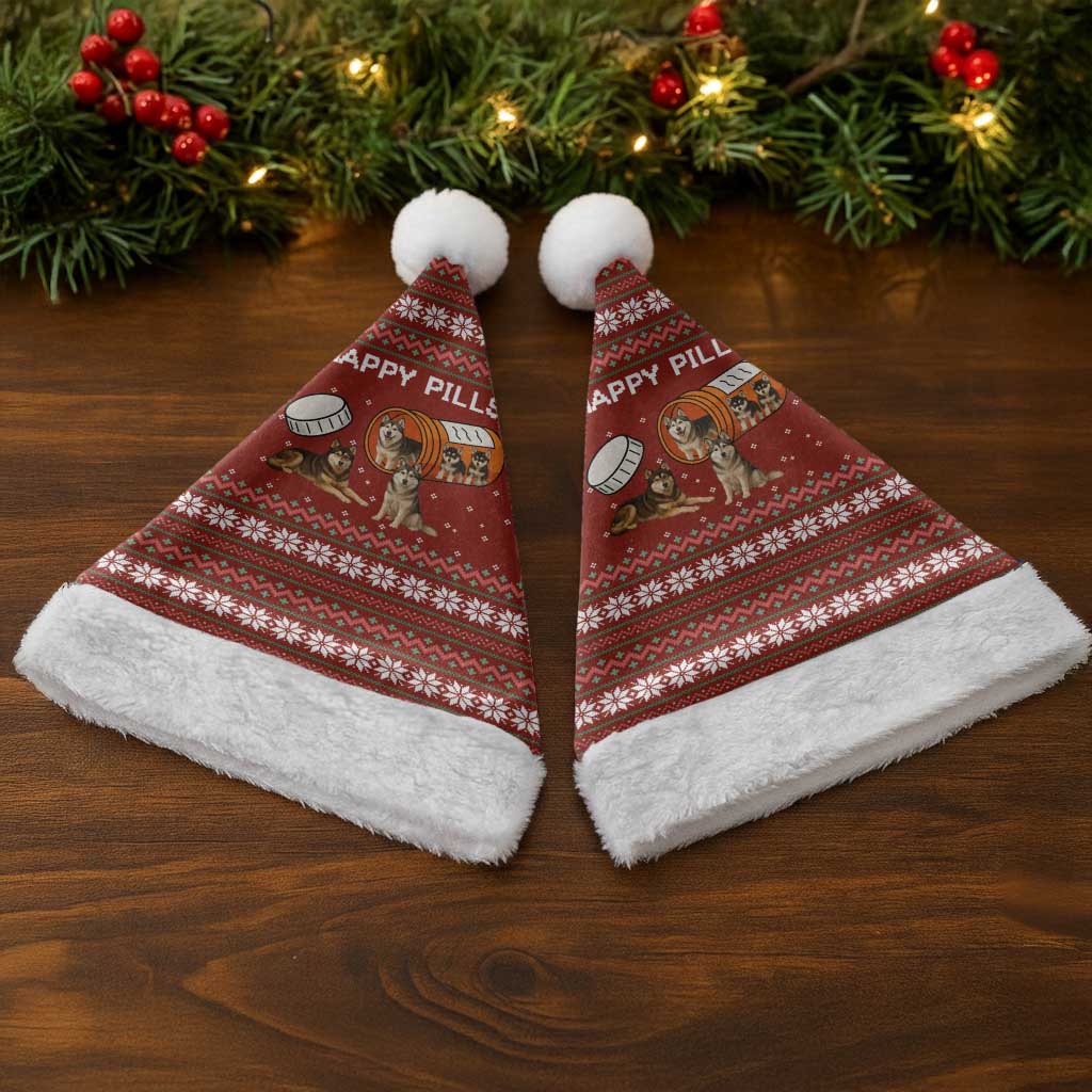 Merry Christmas Siberian Husky Dog Happy Pills Christmas Santa Hat Husky Dogs in Pill Bottle and Red Snowflake - Wonder Print Shop