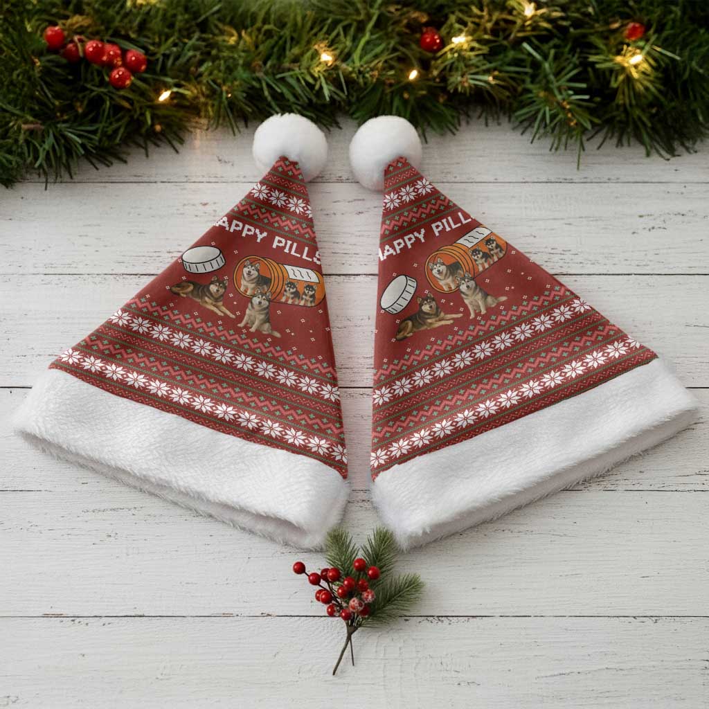 Merry Christmas Siberian Husky Dog Happy Pills Christmas Santa Hat Husky Dogs in Pill Bottle and Red Snowflake - Wonder Print Shop