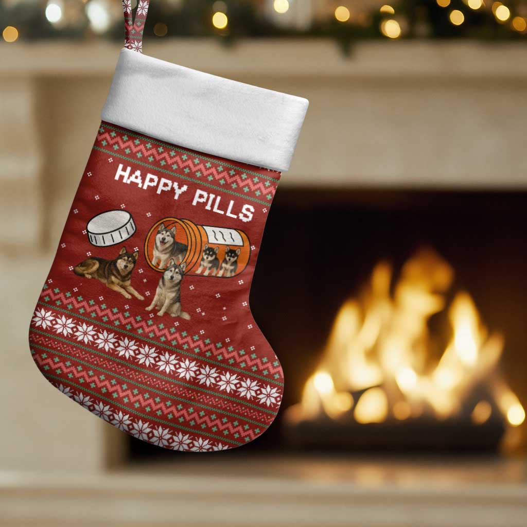 Merry Christmas Siberian Husky Dog Happy Pills Christmas Stocking Husky Dogs in Pill Bottle and Red Snowflake - Wonder Print Shop