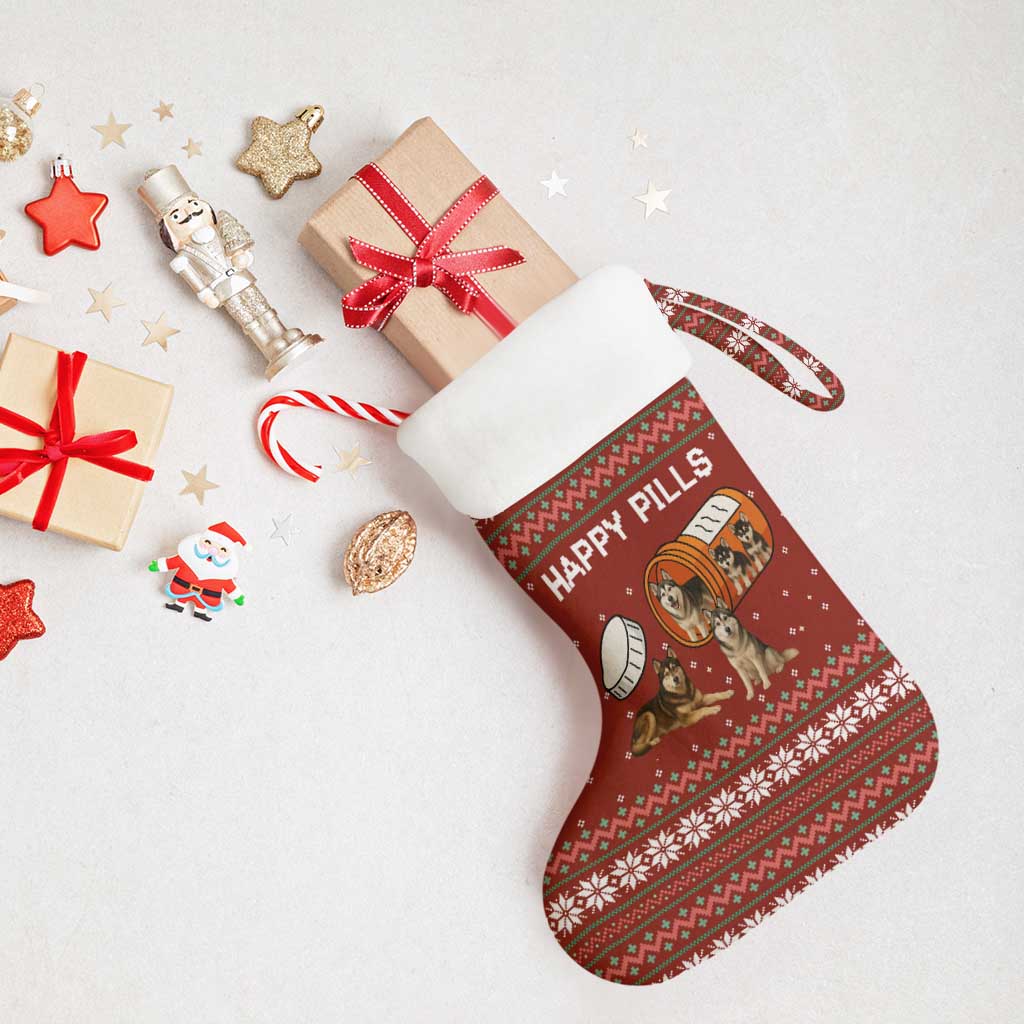 Merry Christmas Siberian Husky Dog Happy Pills Christmas Stocking Husky Dogs in Pill Bottle and Red Snowflake - Wonder Print Shop