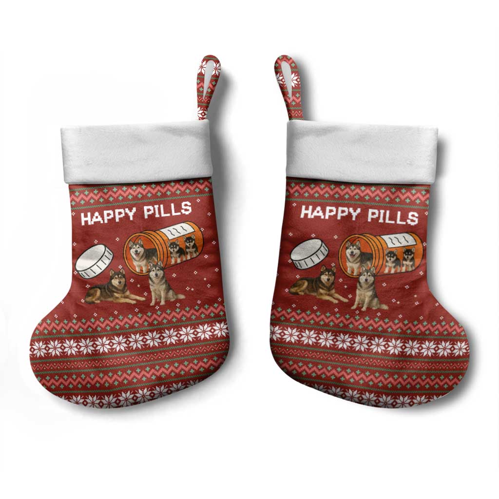 Merry Christmas Siberian Husky Dog Happy Pills Christmas Stocking Husky Dogs in Pill Bottle and Red Snowflake - Wonder Print Shop
