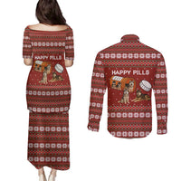 Merry Christmas Siberian Husky Dog Happy Pills Couples Matching Puletasi and Long Sleeve Button Shirt Husky Dogs in Pill Bottle and Red Snowflake - Wonder Print Shop