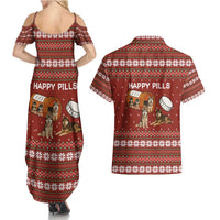Merry Christmas Siberian Husky Dog Happy Pills Couples Matching Summer Maxi Dress and Hawaiian Shirt Husky Dogs in Pill Bottle and Red Snowflake - Wonder Print Shop