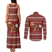 Merry Christmas Siberian Husky Dog Happy Pills Couples Matching Tank Maxi Dress and Long Sleeve Button Shirt Husky Dogs in Pill Bottle and Red Snowflake - Wonder Print Shop