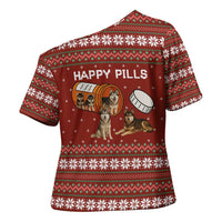 Merry Christmas Siberian Husky Dog Happy Pills Cross Shoulder Shirt Husky Dogs in Pill Bottle and Red Snowflake - Wonder Print Shop