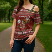 Merry Christmas Siberian Husky Dog Happy Pills Cross Shoulder Shirt Husky Dogs in Pill Bottle and Red Snowflake - Wonder Print Shop