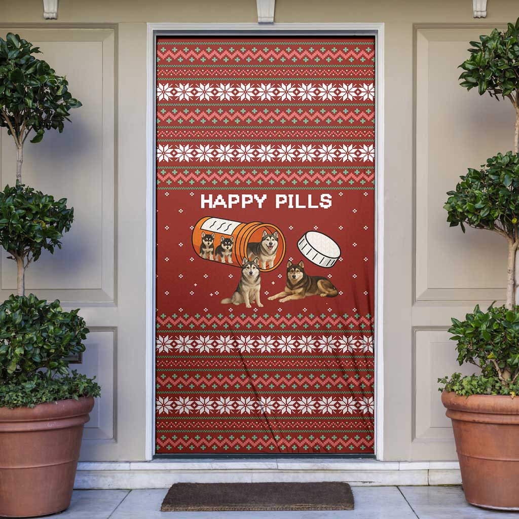 Merry Christmas Siberian Husky Dog Happy Pills Door Cover Husky Dogs in Pill Bottle and Red Snowflake - Wonder Print Shop