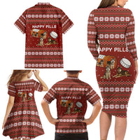 Merry Christmas Siberian Husky Dog Happy Pills Family Matching Long Sleeve Bodycon Dress and Hawaiian Shirt Husky Dogs in Pill Bottle and Red Snowflake - Wonder Print Shop