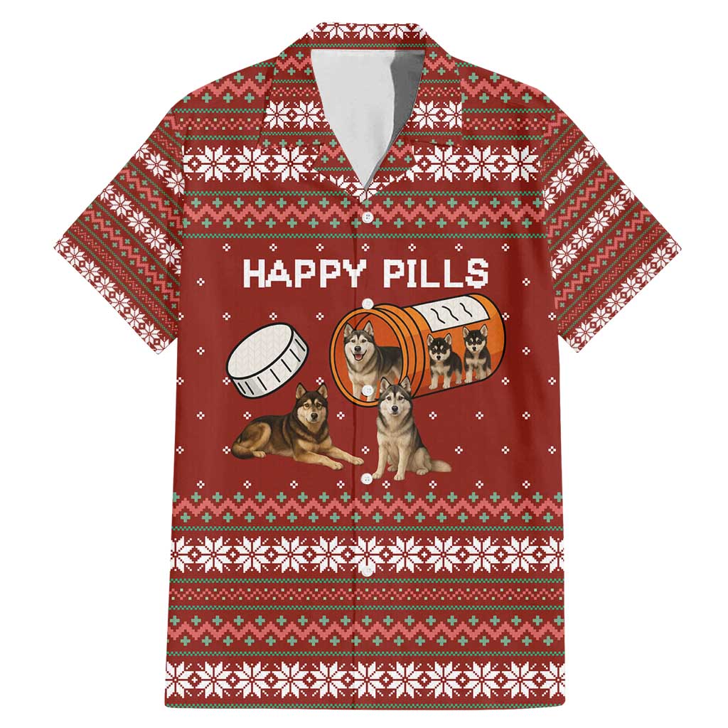 Merry Christmas Siberian Husky Dog Happy Pills Family Matching Mermaid Dress and Hawaiian Shirt Husky Dogs in Pill Bottle and Red Snowflake - Wonder Print Shop