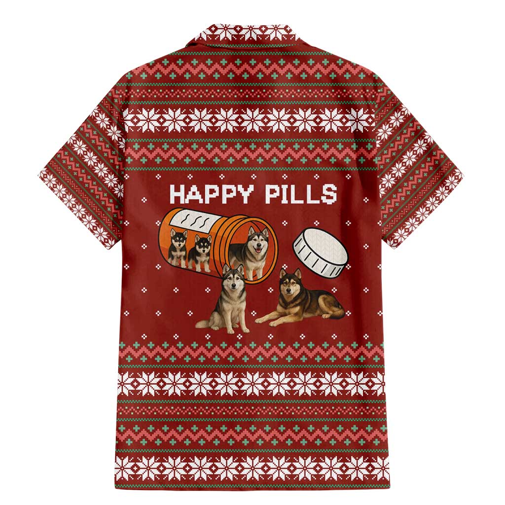 Merry Christmas Siberian Husky Dog Happy Pills Family Matching Mermaid Dress and Hawaiian Shirt Husky Dogs in Pill Bottle and Red Snowflake - Wonder Print Shop