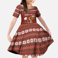 Merry Christmas Siberian Husky Dog Happy Pills Family Matching Off The Shoulder Long Sleeve Dress and Hawaiian Shirt Husky Dogs in Pill Bottle and Red Snowflake - Wonder Print Shop