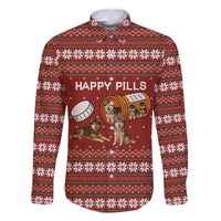 Merry Christmas Siberian Husky Dog Happy Pills Family Matching Off The Shoulder Long Sleeve Dress and Hawaiian Shirt Husky Dogs in Pill Bottle and Red Snowflake - Wonder Print Shop