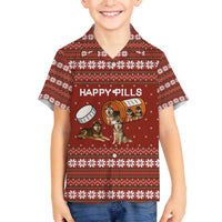Merry Christmas Siberian Husky Dog Happy Pills Family Matching Off The Shoulder Long Sleeve Dress and Hawaiian Shirt Husky Dogs in Pill Bottle and Red Snowflake - Wonder Print Shop