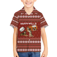 Merry Christmas Siberian Husky Dog Happy Pills Family Matching Off Shoulder Short Dress and Hawaiian Shirt Husky Dogs in Pill Bottle and Red Snowflake - Wonder Print Shop