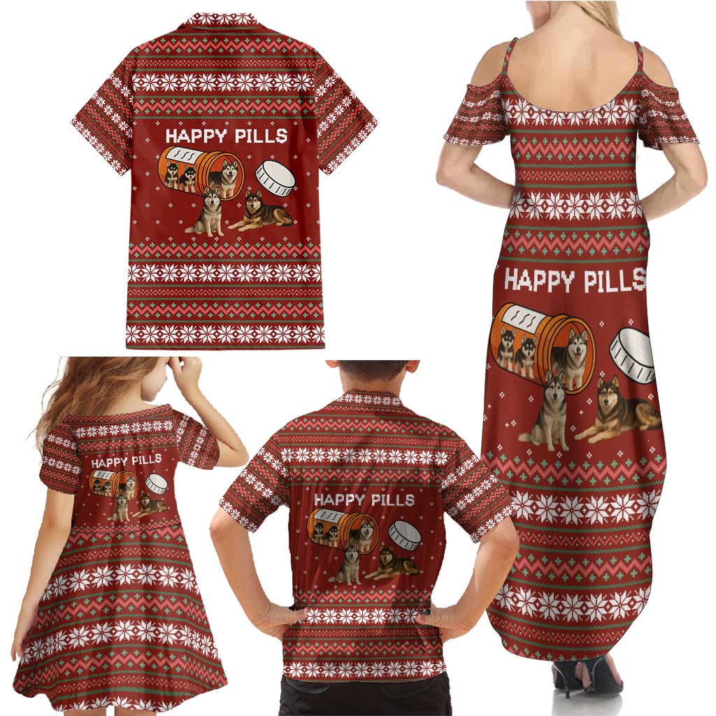 Merry Christmas Siberian Husky Dog Happy Pills Family Matching Summer Maxi Dress and Hawaiian Shirt Husky Dogs in Pill Bottle and Red Snowflake - Wonder Print Shop