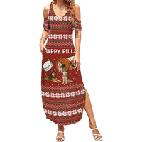 Merry Christmas Siberian Husky Dog Happy Pills Family Matching Summer Maxi Dress and Hawaiian Shirt Husky Dogs in Pill Bottle and Red Snowflake - Wonder Print Shop