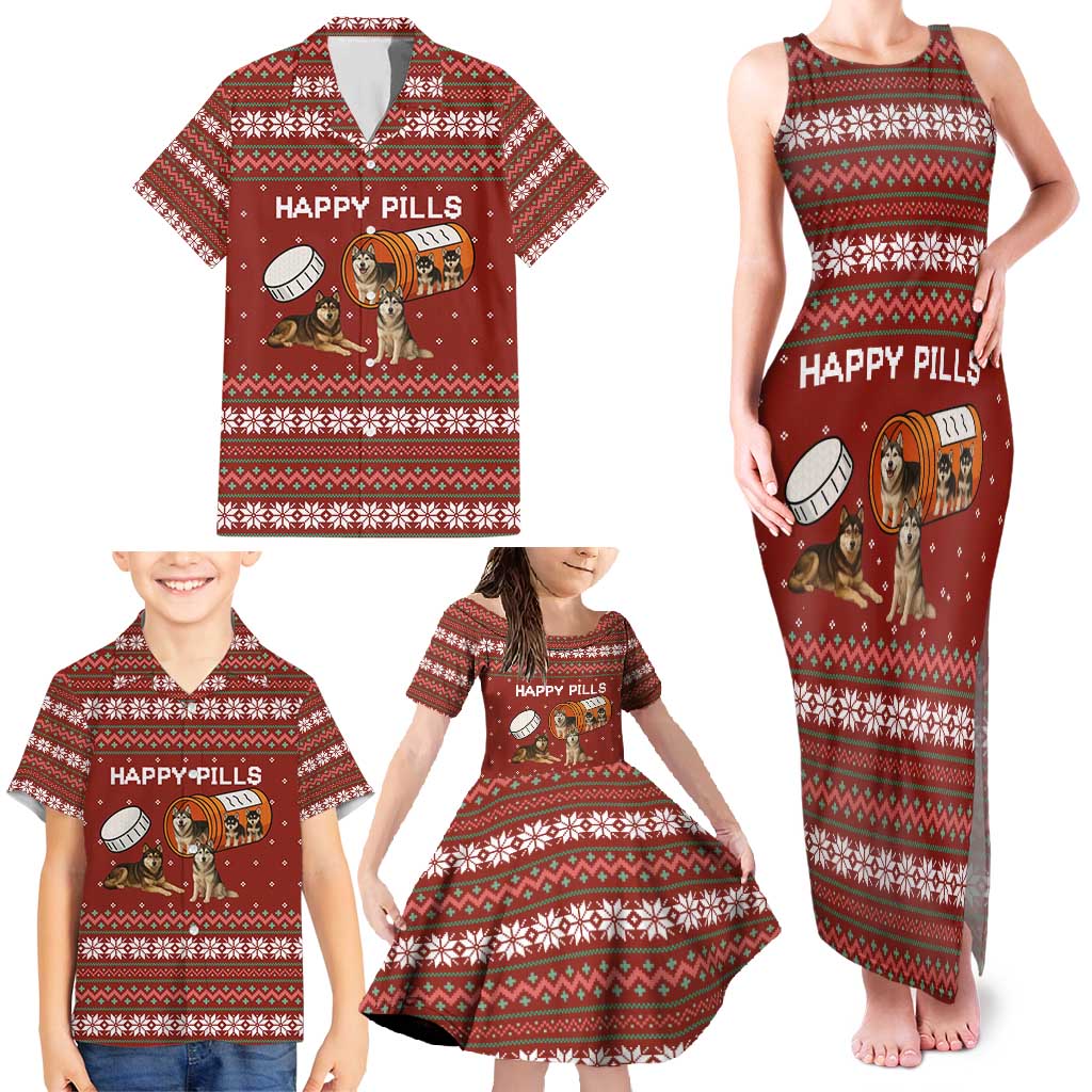 Merry Christmas Siberian Husky Dog Happy Pills Family Matching Tank Maxi Dress and Hawaiian Shirt Husky Dogs in Pill Bottle and Red Snowflake - Wonder Print Shop