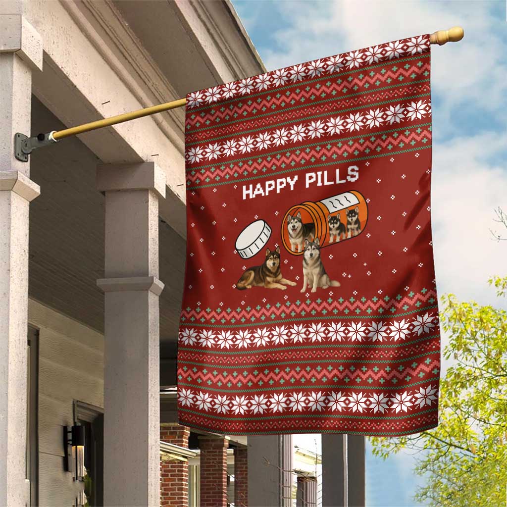 Merry Christmas Siberian Husky Dog Happy Pills Garden Flag Husky Dogs in Pill Bottle and Red Snowflake - Wonder Print Shop