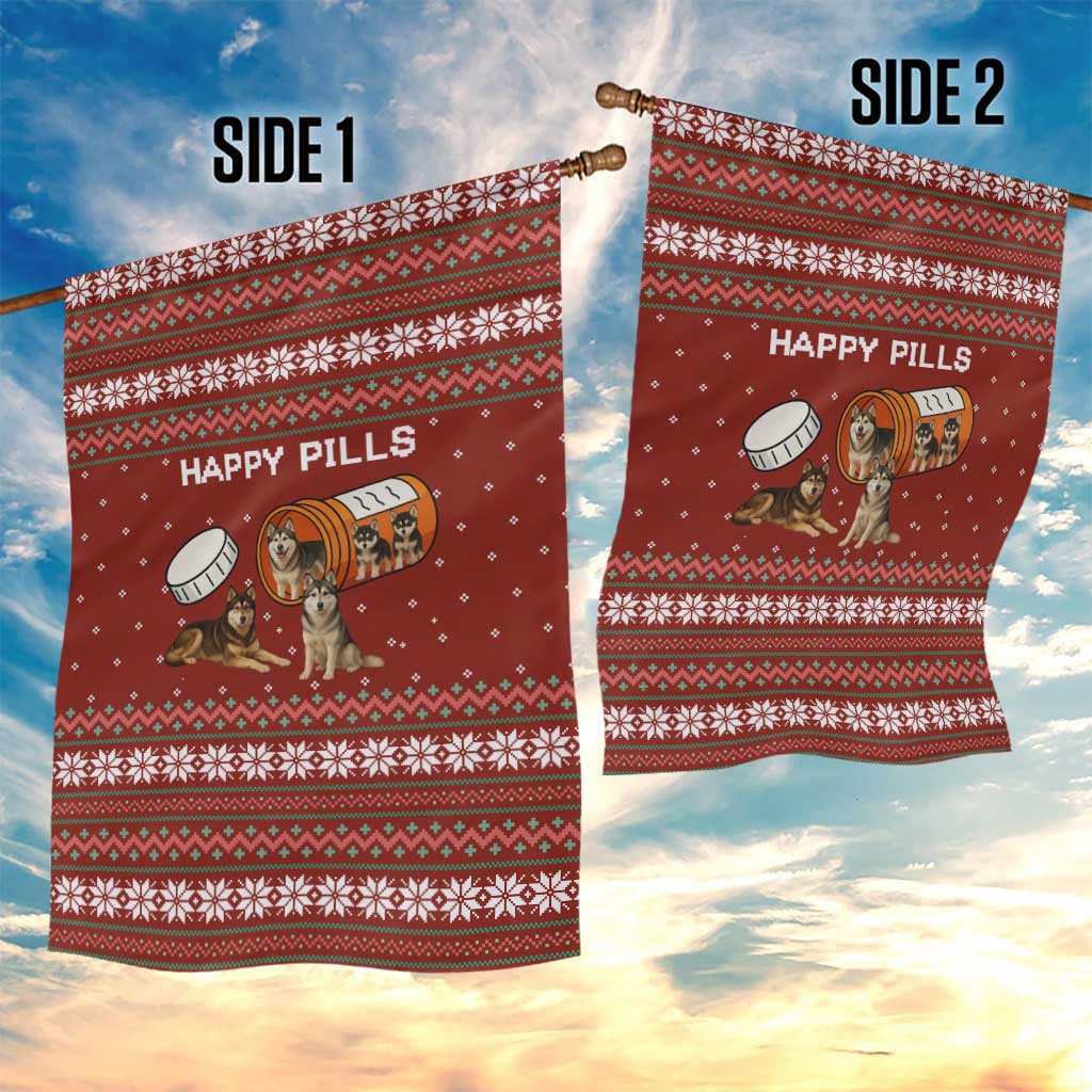 Merry Christmas Siberian Husky Dog Happy Pills Garden Flag Husky Dogs in Pill Bottle and Red Snowflake - Wonder Print Shop