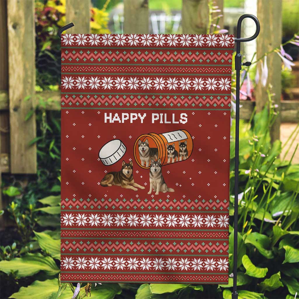 Merry Christmas Siberian Husky Dog Happy Pills Garden Flag Husky Dogs in Pill Bottle and Red Snowflake - Wonder Print Shop