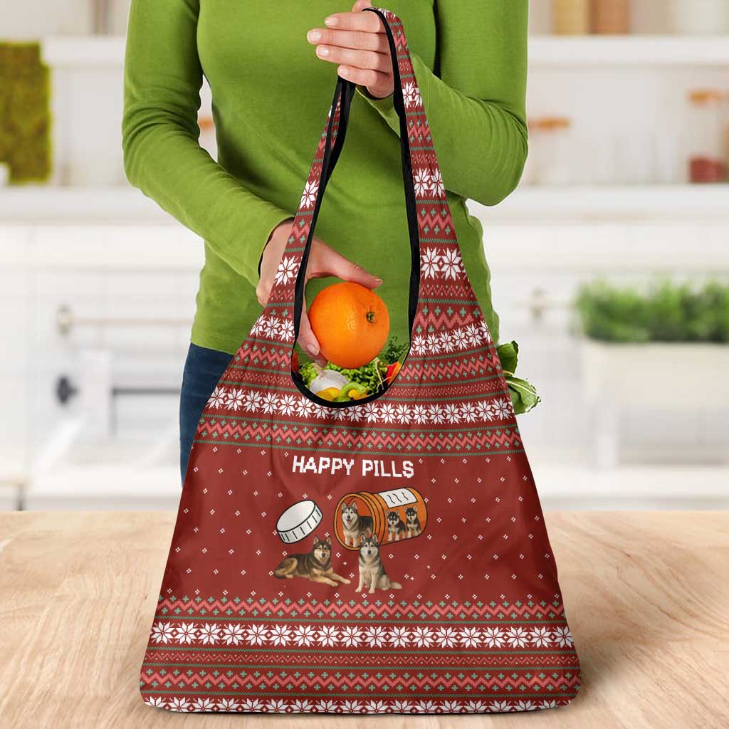 Merry Christmas Siberian Husky Dog Happy Pills Grocery Bag Husky Dogs in Pill Bottle and Red Snowflake - Wonder Print Shop