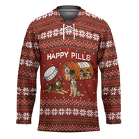 Merry Christmas Siberian Husky Dog Happy Pills Hockey Jersey Husky Dogs in Pill Bottle and Red Snowflake - Wonder Print Shop