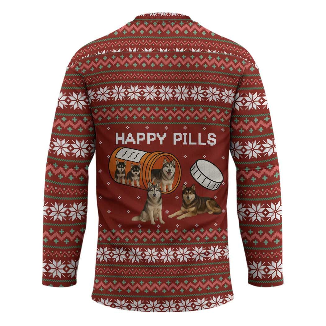 Merry Christmas Siberian Husky Dog Happy Pills Hockey Jersey Husky Dogs in Pill Bottle and Red Snowflake - Wonder Print Shop