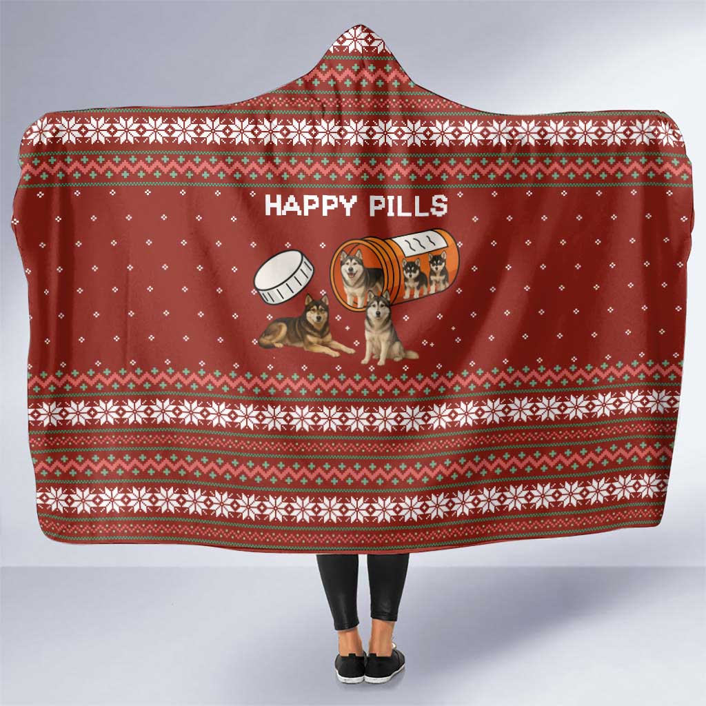Merry Christmas Siberian Husky Dog Happy Pills Hooded Blanket Husky Dogs in Pill Bottle and Red Snowflake - Wonder Print Shop
